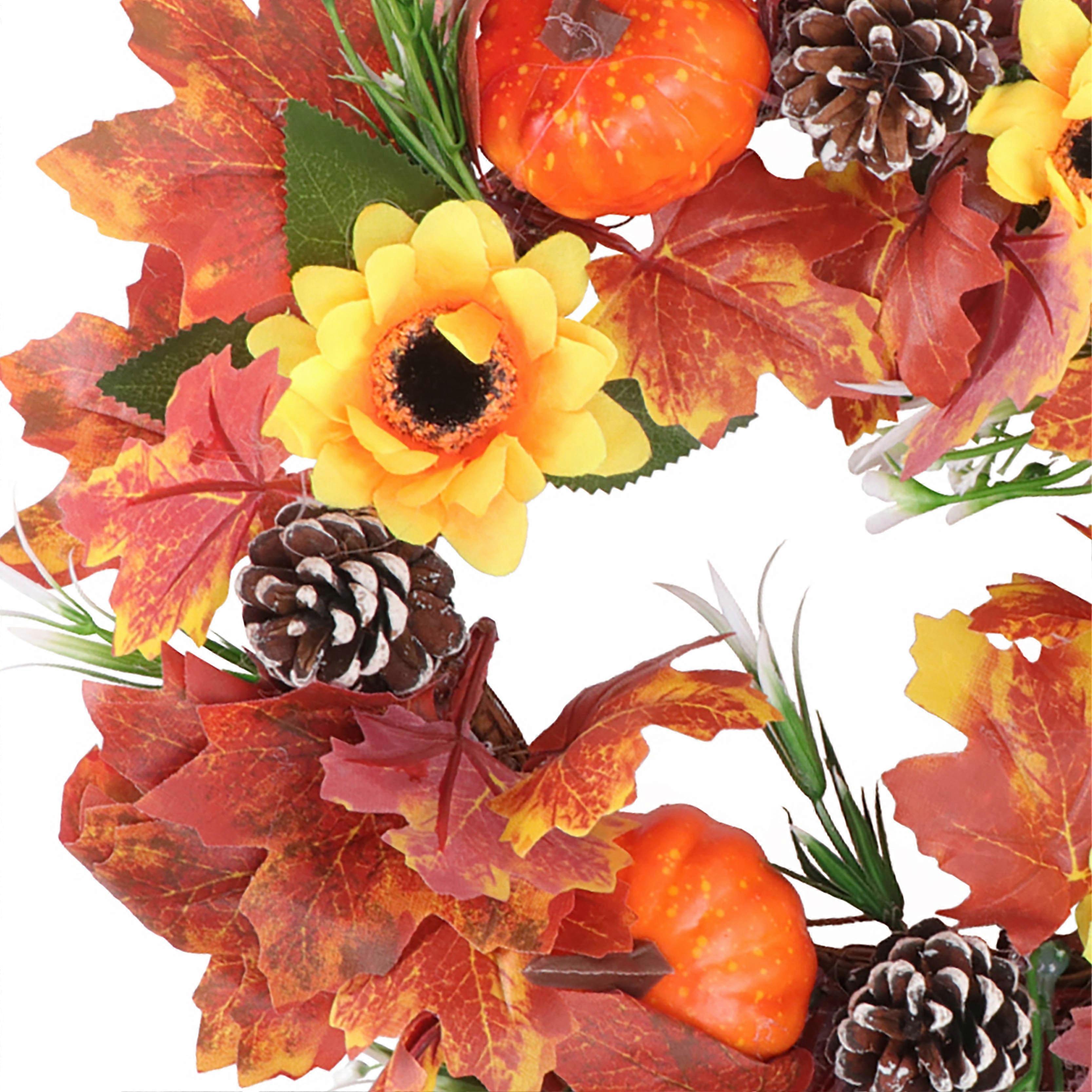 Halloween Wreath Decorative Garland with Pumpkin and Maple Leaf for Decoration 2Pcs