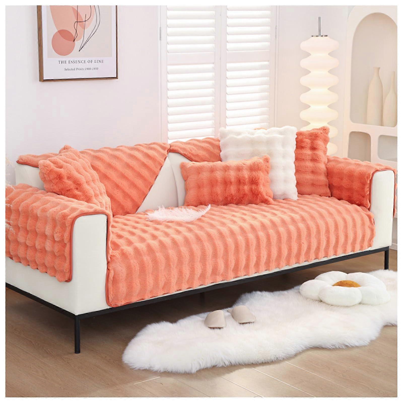 Cosy Plush Solid Colour NonSlip Sofa Cover Orange 70x90cm CSC556 Autumn Winter Thick Rabbit Plush Seat Cover