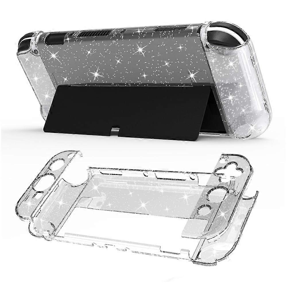 Glitter Clear Case for compatible with Nintendo Switch OLED, Hard Protective Cover with Sparkly Skin - Dockable Design