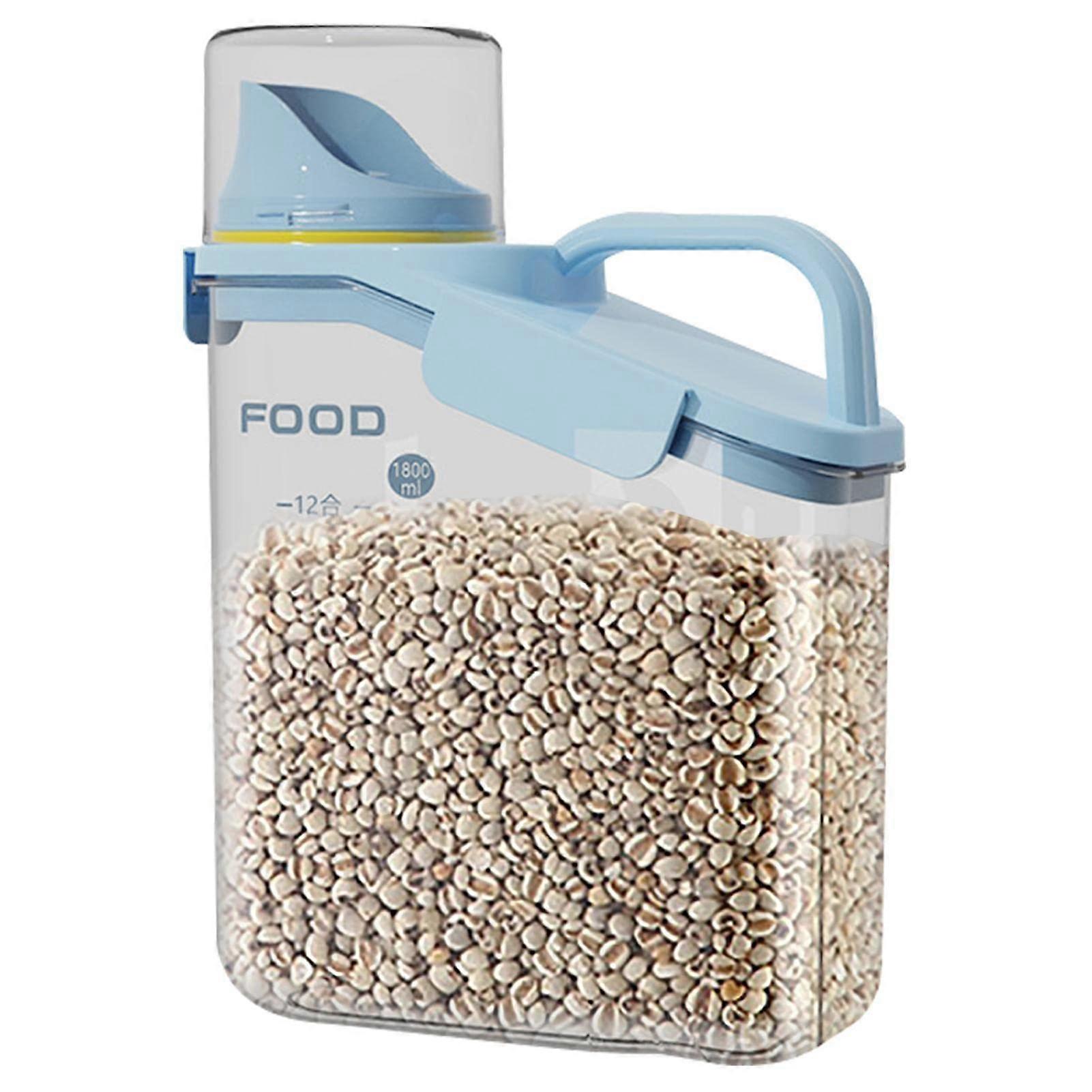 Rice Storage Bin with Pouring Spout, 2000ml Food Container for Cereal, Beans, Flour, Sugar - Blue Color