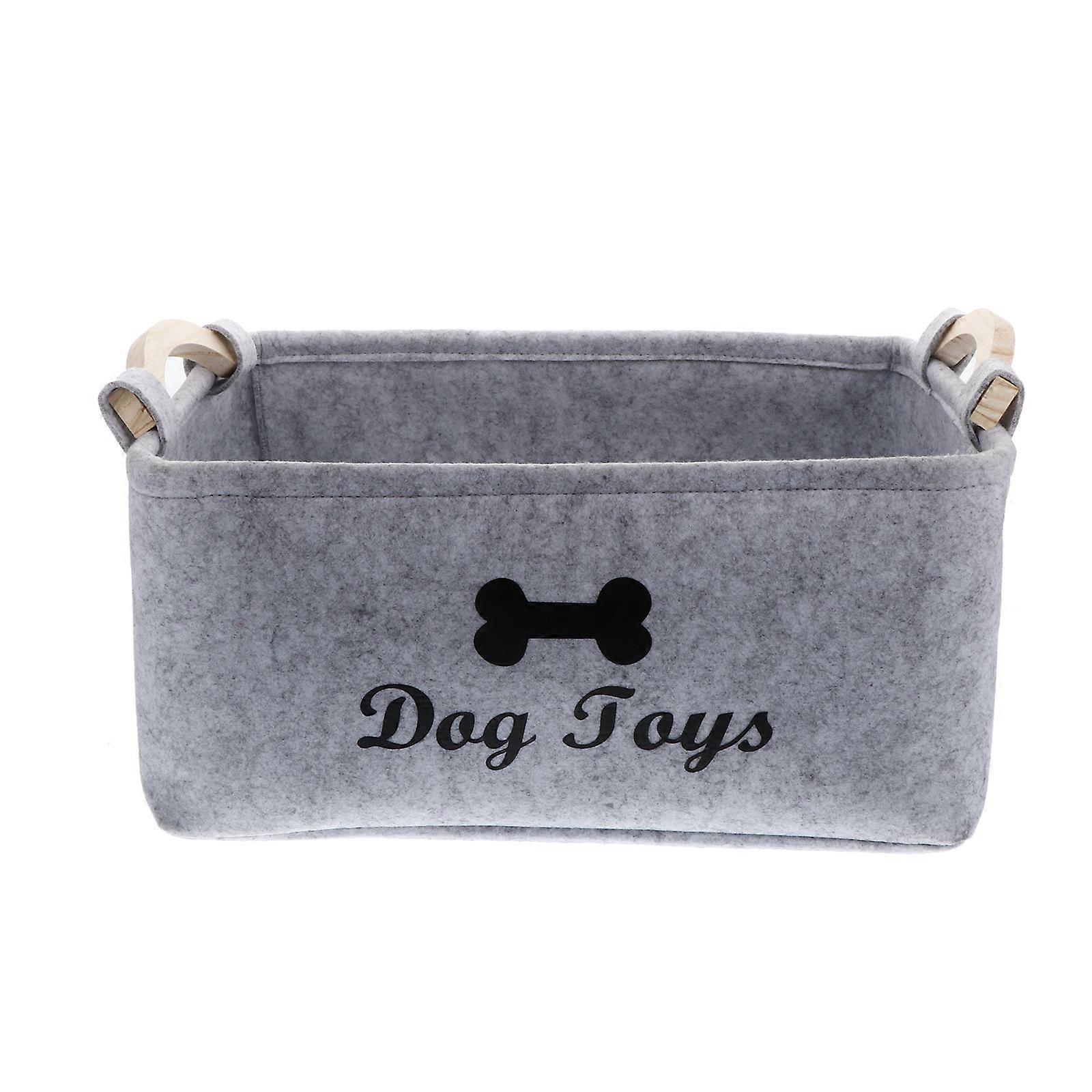 Grey Pet Toy Basket Organizer for Storage Use Felt and Wood Storage Bin