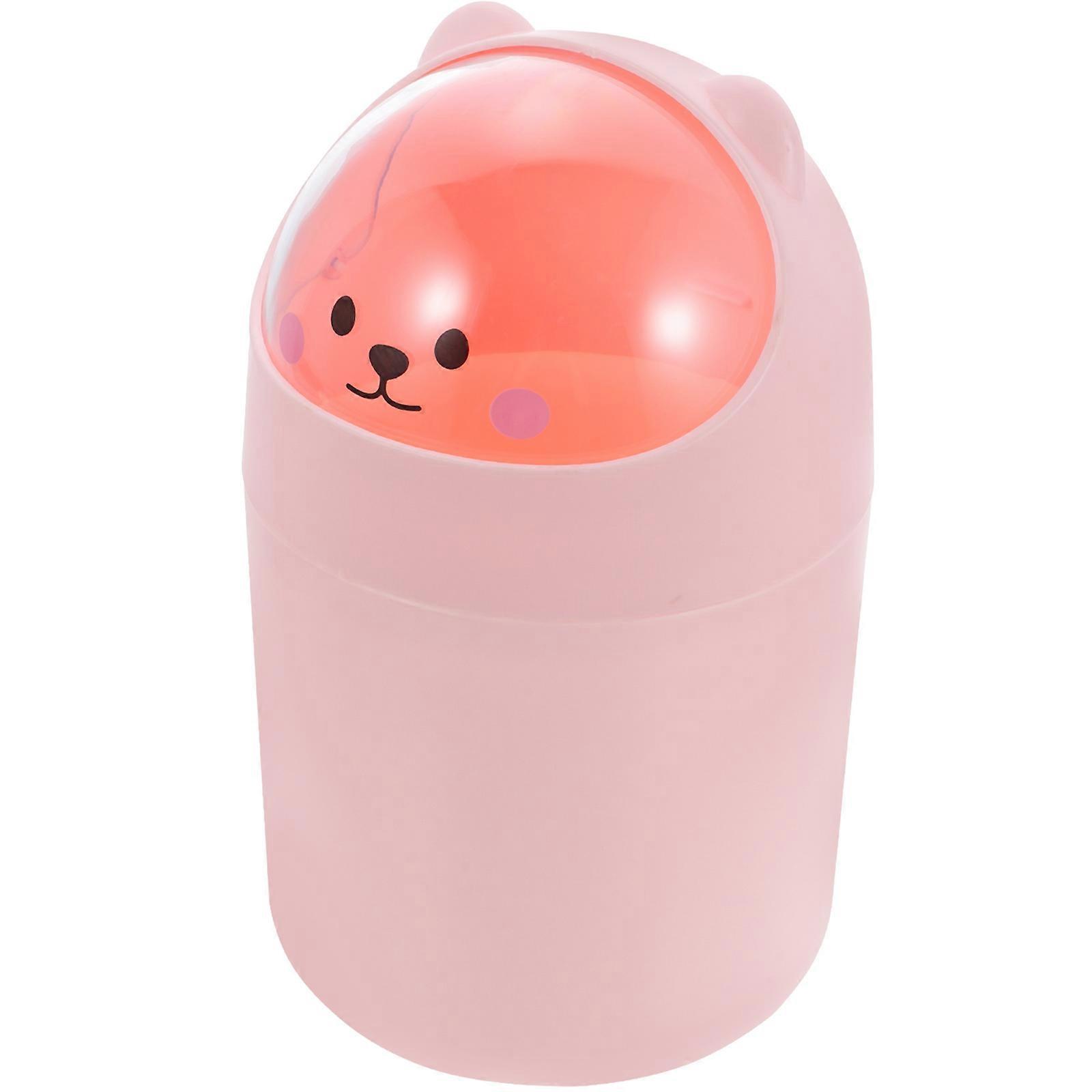 Desktop Trash Bin for Storage Pink Cartoon Plastic Trash Can 2Pcs