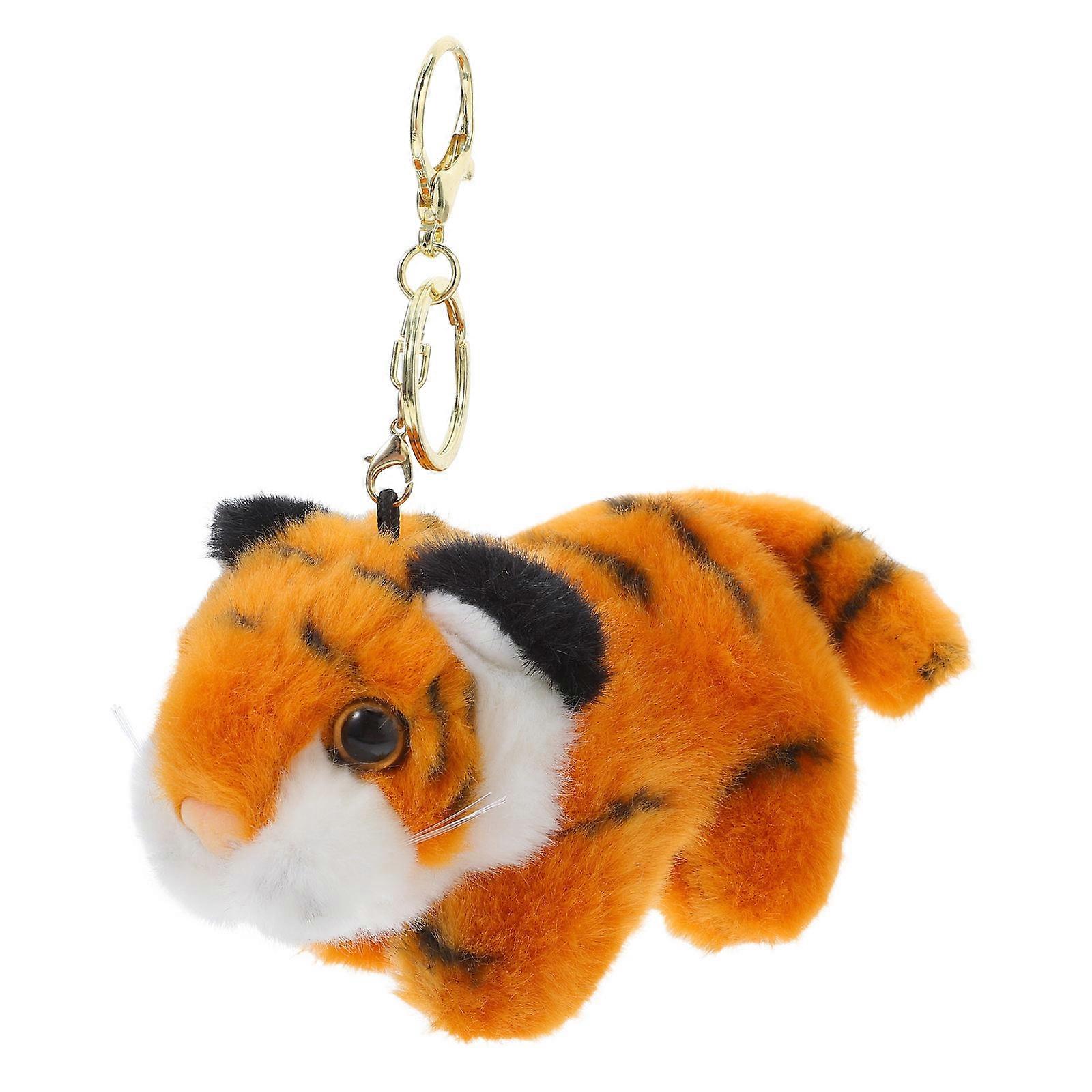 Animal Plush Keychain Standing Tiger Shape Bag Accessory Yellow Plush Material Bag Charm 1 Piece