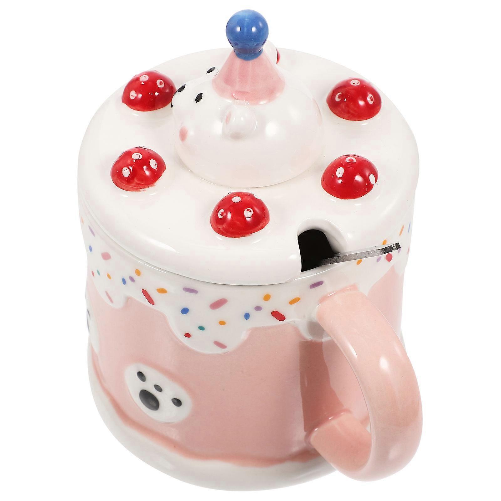 Bear Printing Ceramic Mug for Storage Pink 3Sets Multi-Use Water Cups