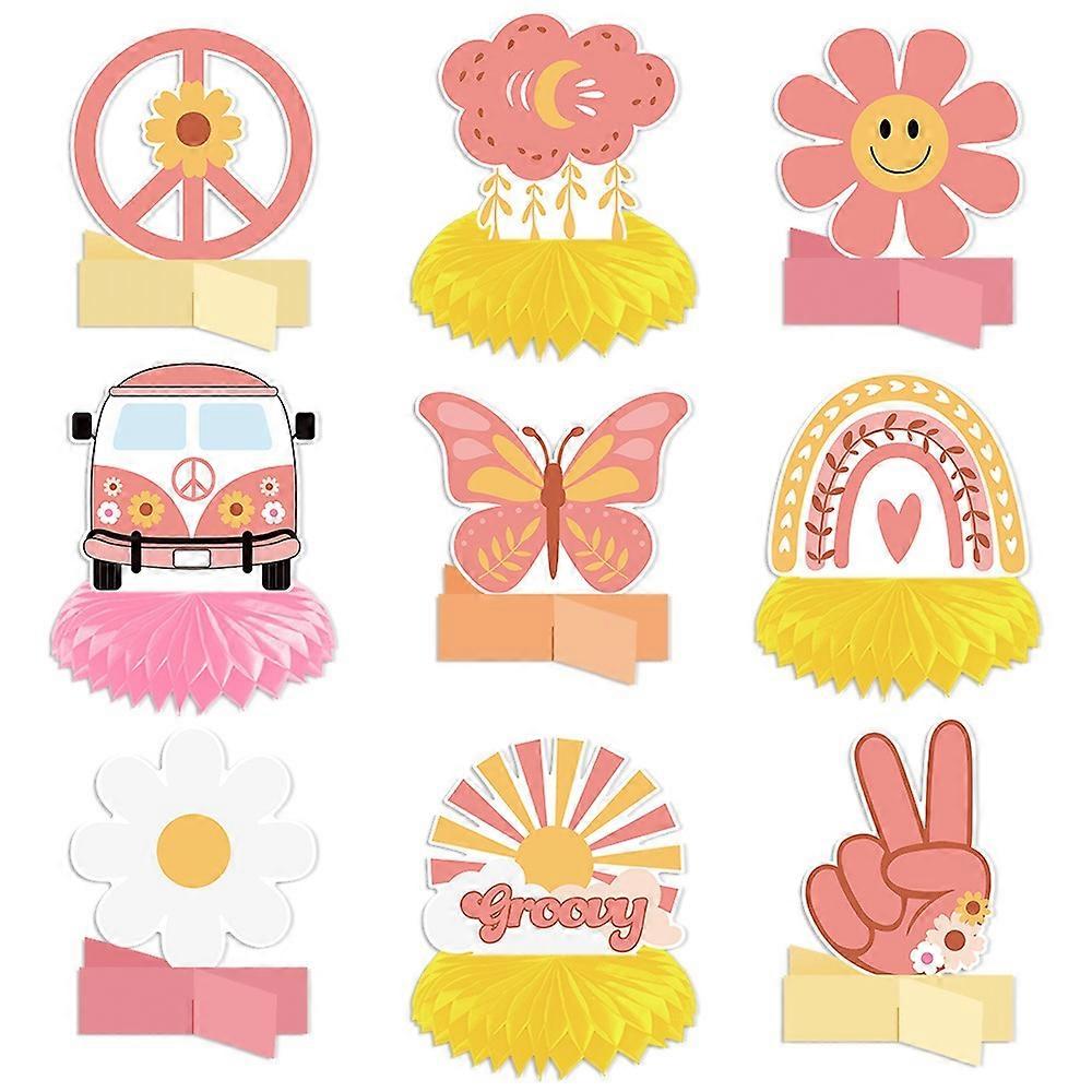 Nowość Dwa fajne, hipisowskie, boho, urodzinowe tortowe flagi z motywem stokrotek, 9 szt./opakowanie