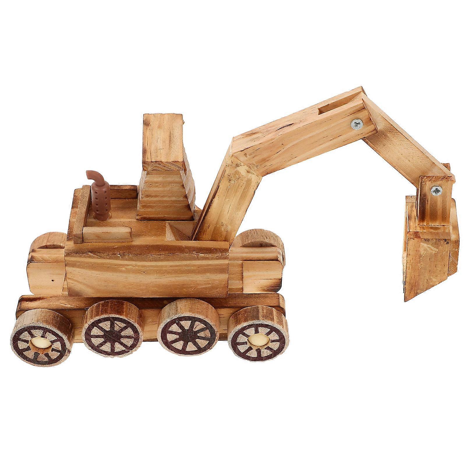 Excavator Wooden Toy For Kids Realistic Design Small Vehicle Model Plaything 18X14X7.5CM Functional Play 1Pcs