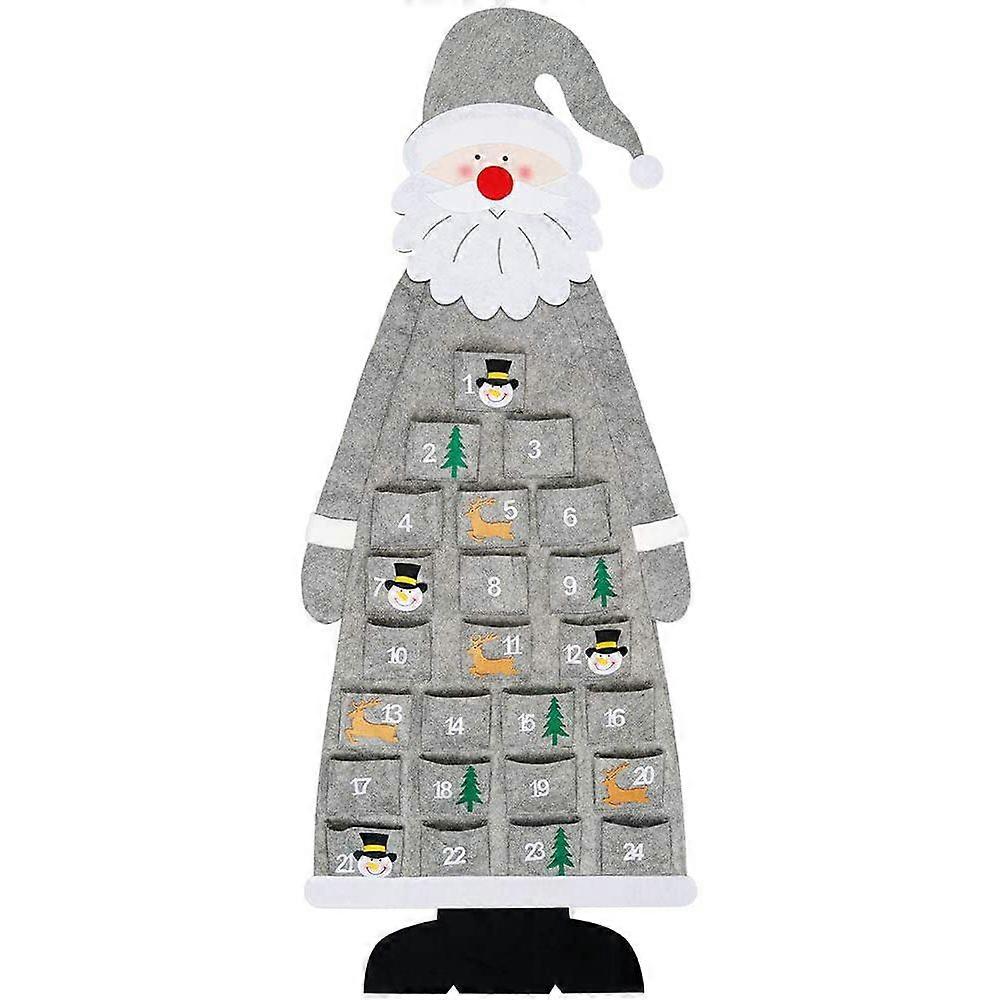 Christmas Felt Wall Hanging Calendar with Pockets Reusable Gray