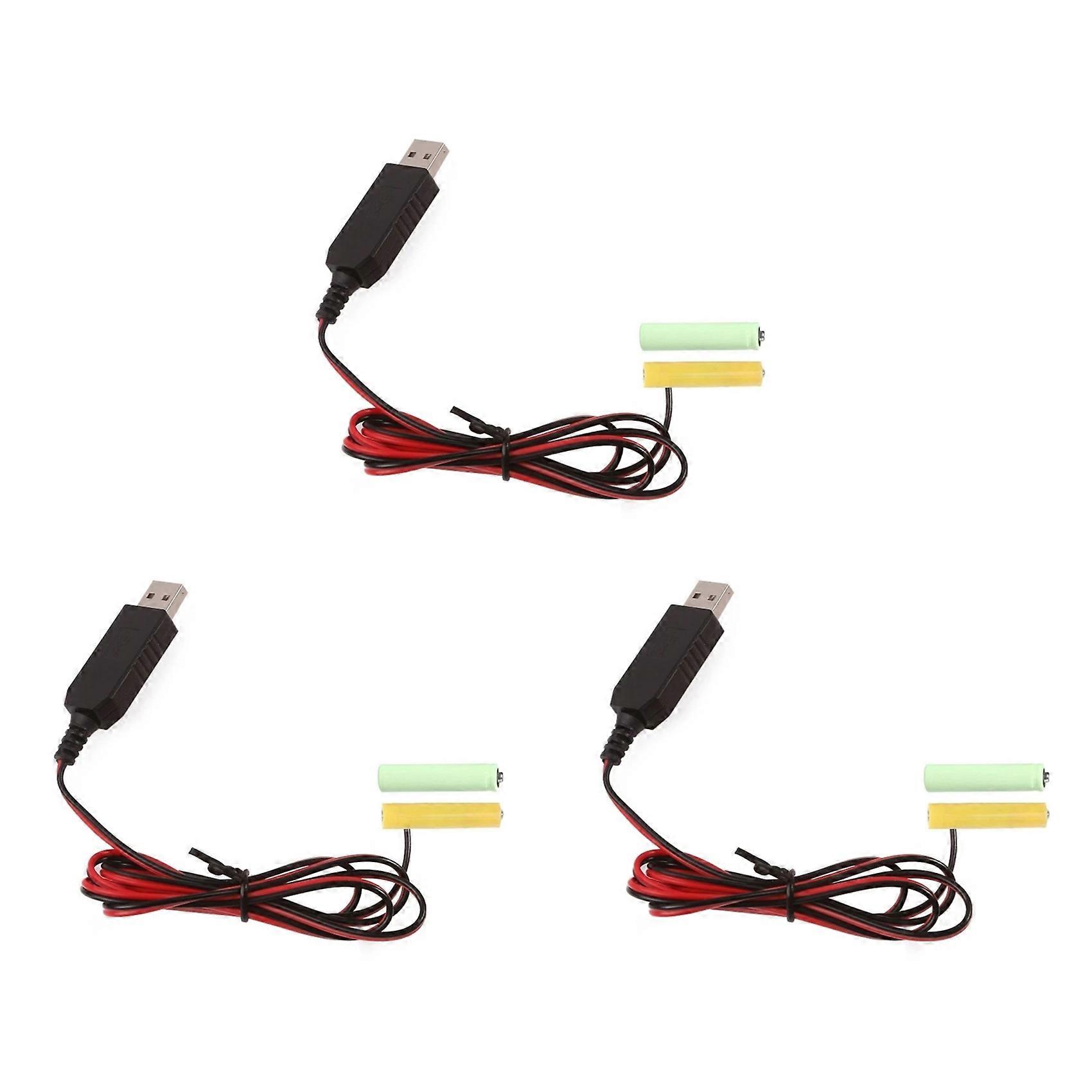 3X USB 5V to 3V LR03 AAA Dummy Battery Eliminators Cable for Remote Control Radio LED Light 1m