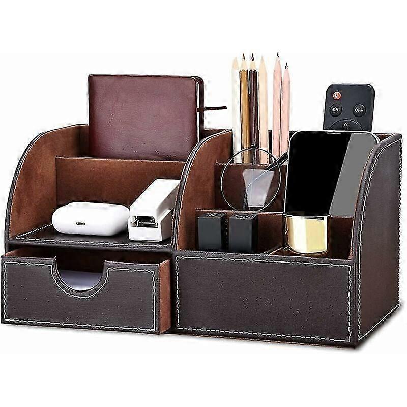 7 Compartments PU Leather Multi-Functional Desk Organizer