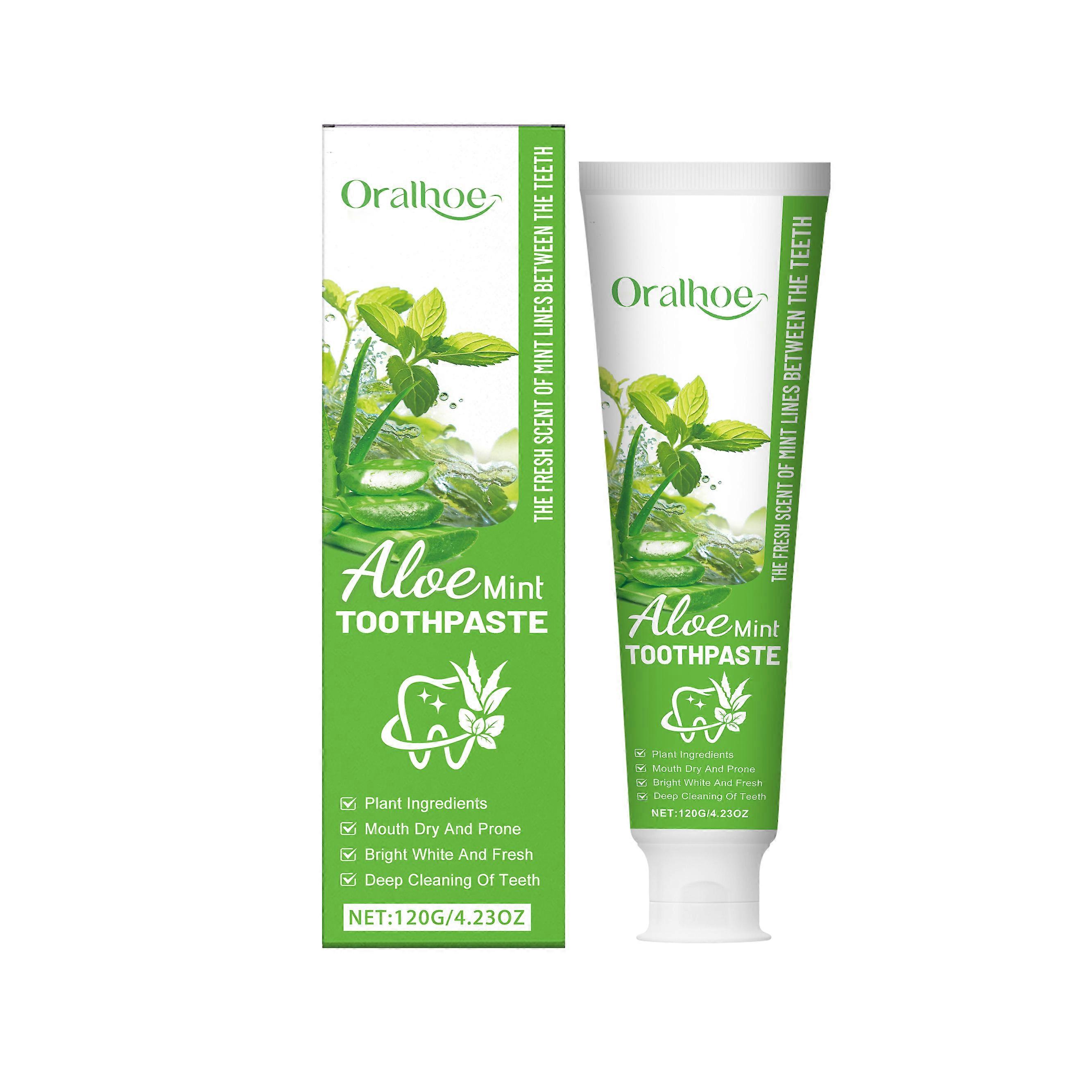 Aloe vera mint toothpaste gently cleans and cares for teeth, removing stains, yellowing, and bad breath, leaving teeth feeling fresh and protected.