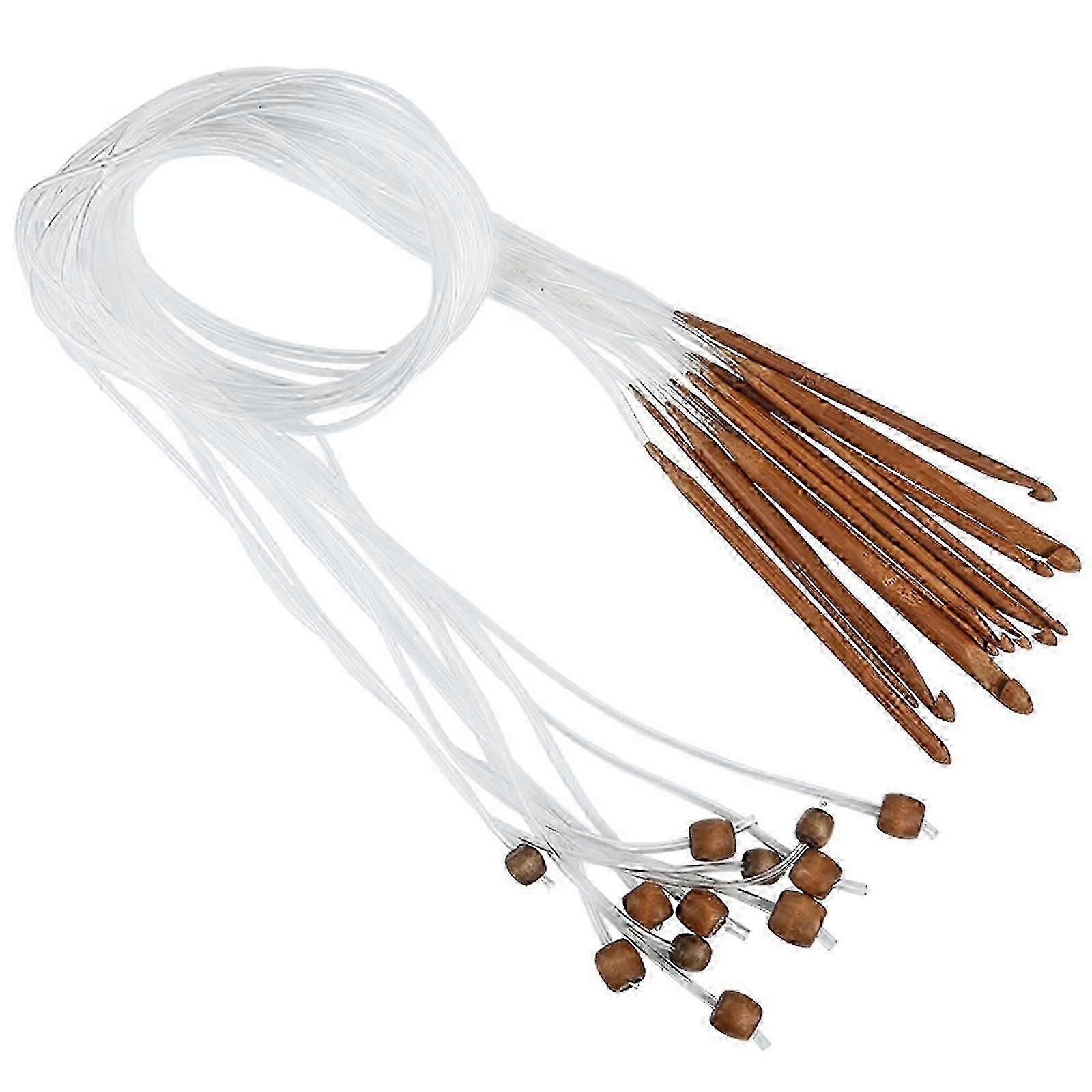 Tunisian Afghan Crochet Hooks Set - Crochet Hooks with Beaded Ends - Wooden - With Rope (120cm)