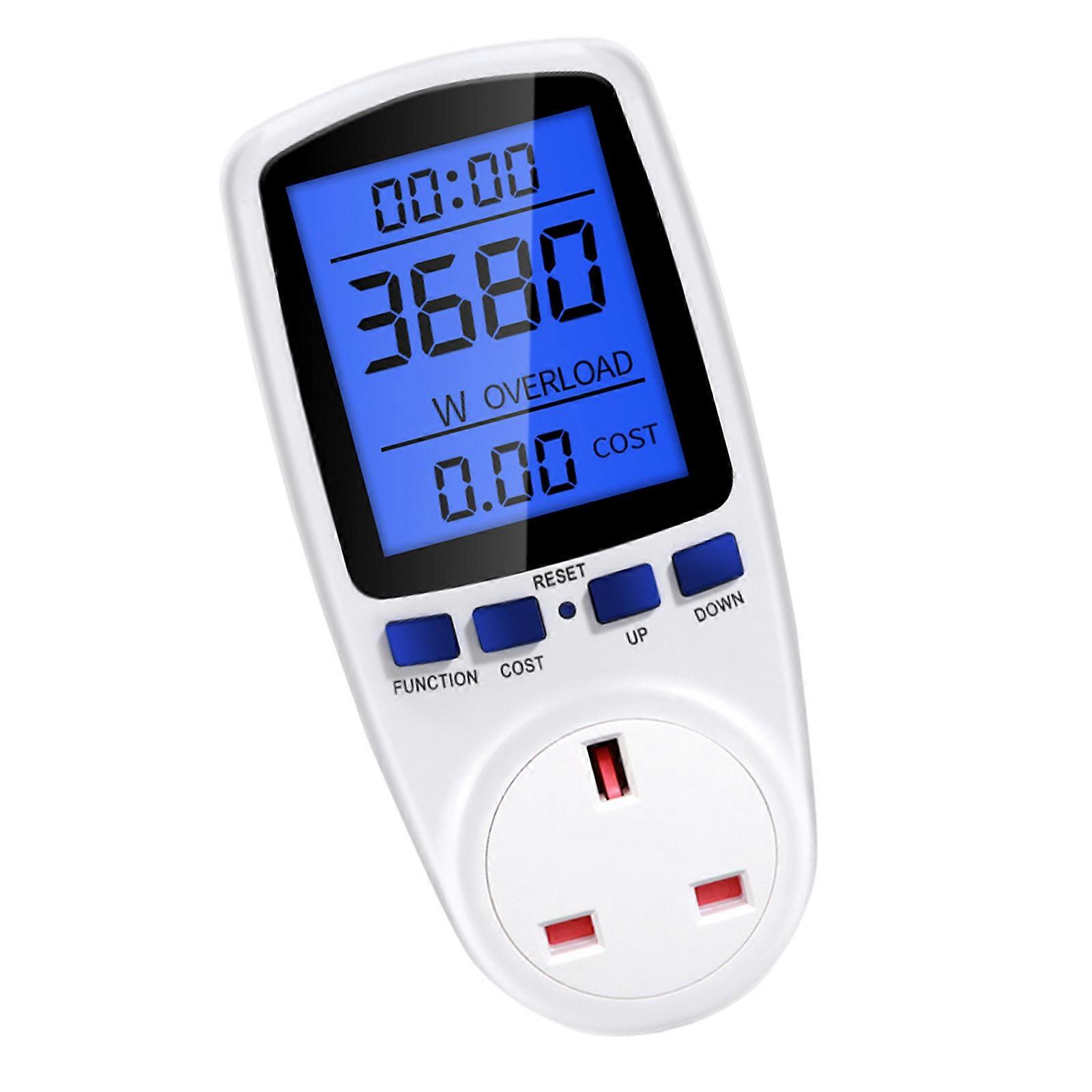 Power Meter Socket Outlet With Electricity Cost Trackings Backlits Screen Time Function Safety Cutoff British Standard Multicolor