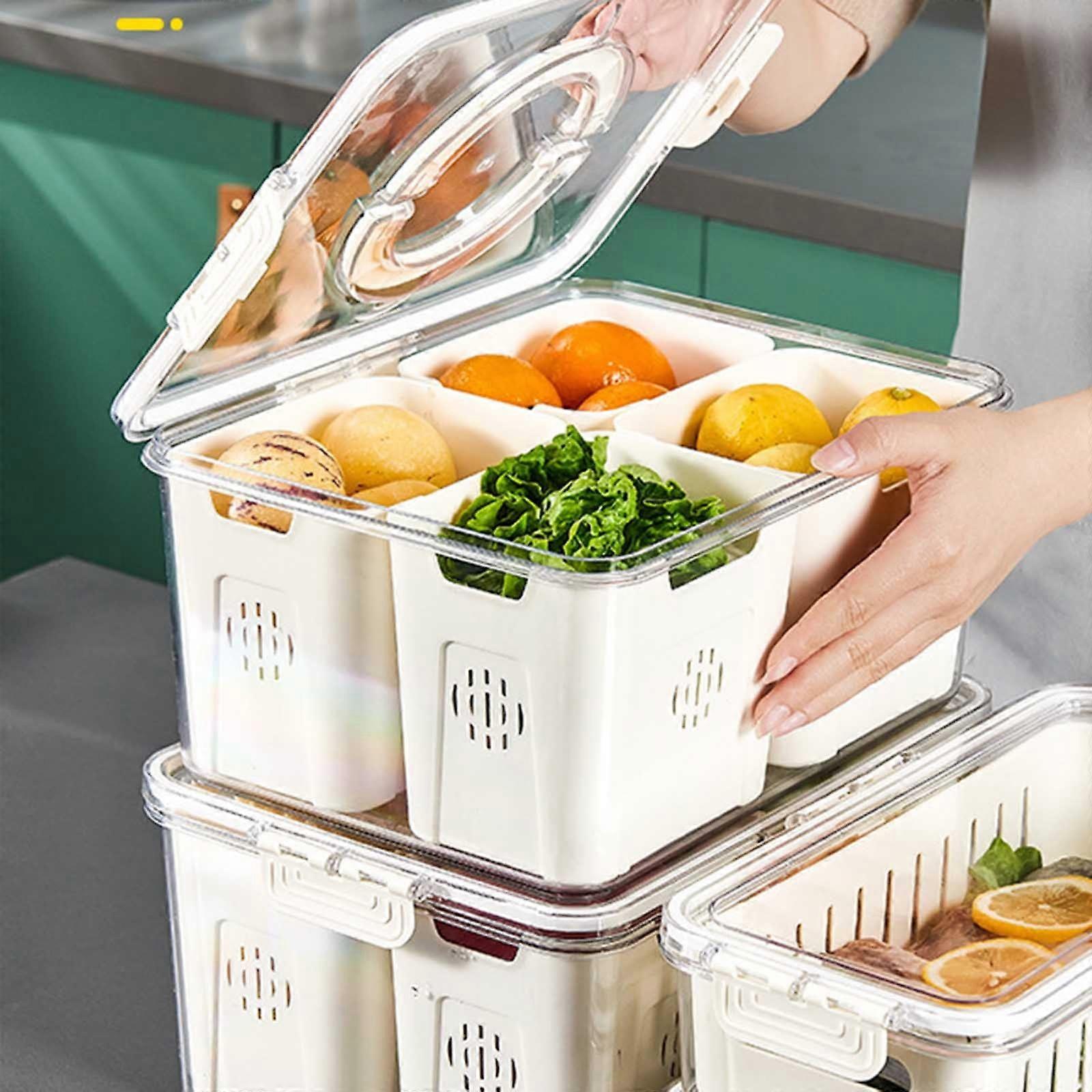 Divided Serving Tray with Lid & Handle, Portable 4-Compartment Snack Container for Veggies, Fruits, Nuts, Candy, Reusable Food Storage Box