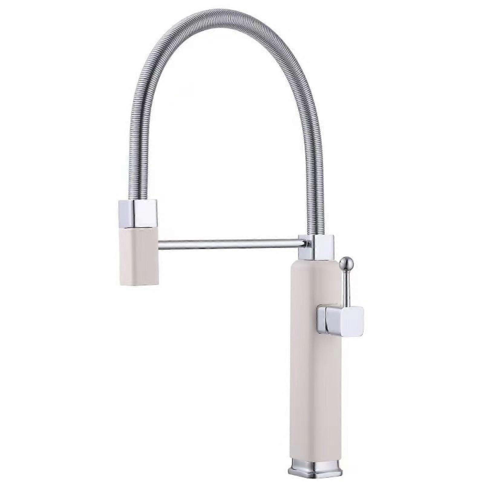 Pull-Out Kitchen Faucet Rotatable Telescopic Milky White Large Single Sink Faucet with Adjustable Spray Function