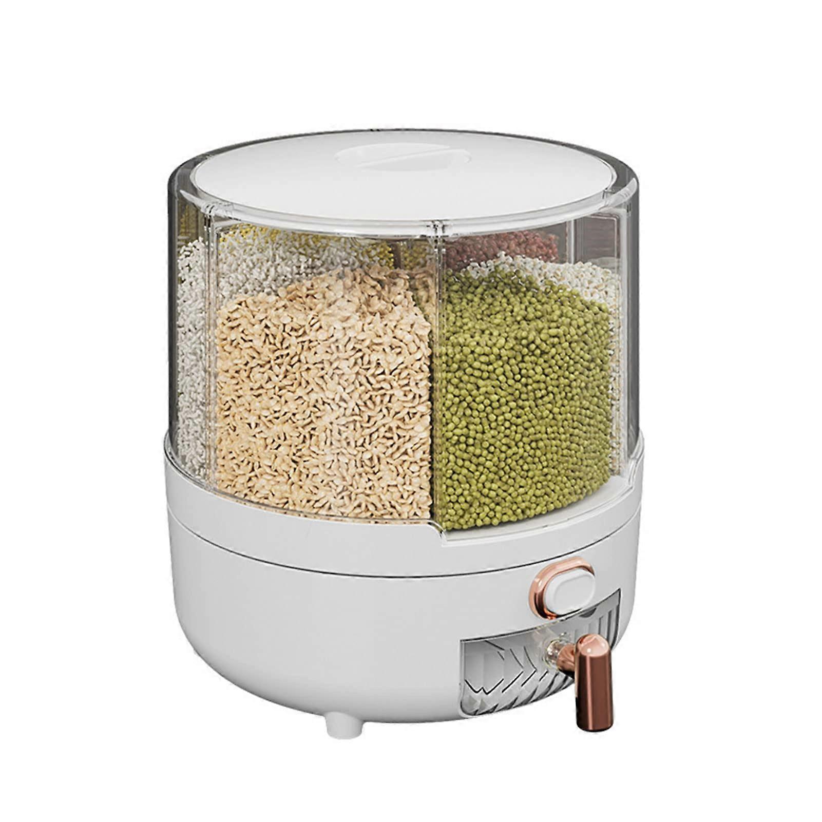 360Degree Rotating Dispenser Cereal Storage Container, Grain Rice Dispenser, White 23.5x25cm
