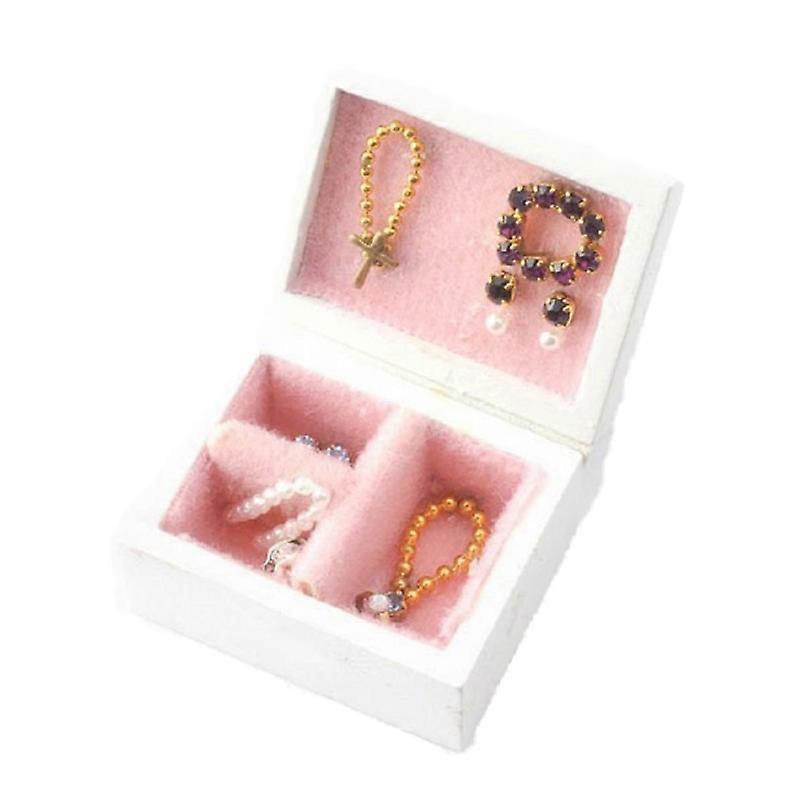 دمى البيت كامل مربع المجوهرات البيضاء مصغرة 1:12 غرفة نوم ملحق