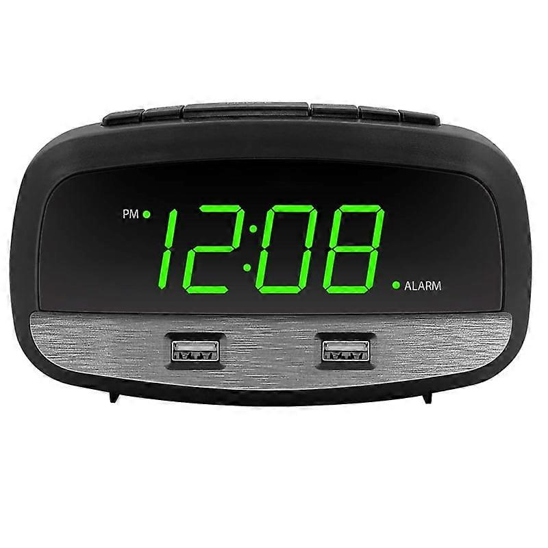 Compatible with Sharp Digital Clock with Alarm & Dual USB FastCharge - Bedside Charging, Battery Backup, Easy Use, Green Display