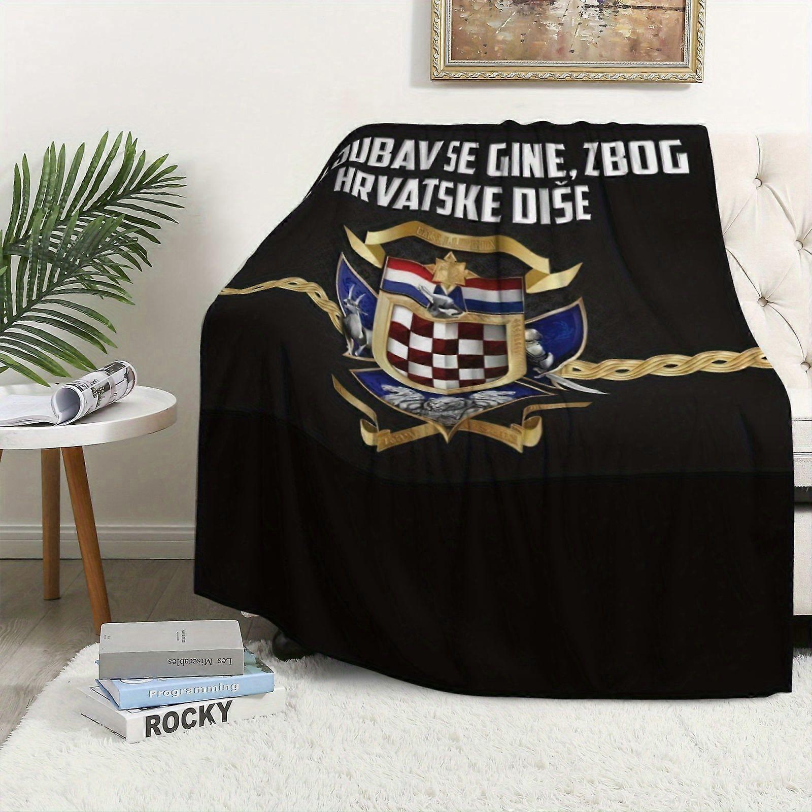 High-Quality Digital Print Croatian Coat of Arms Flannel Blanket - Soft, Warm & Light Beige-Friendly, Perfect for Sofa, -POIUY432