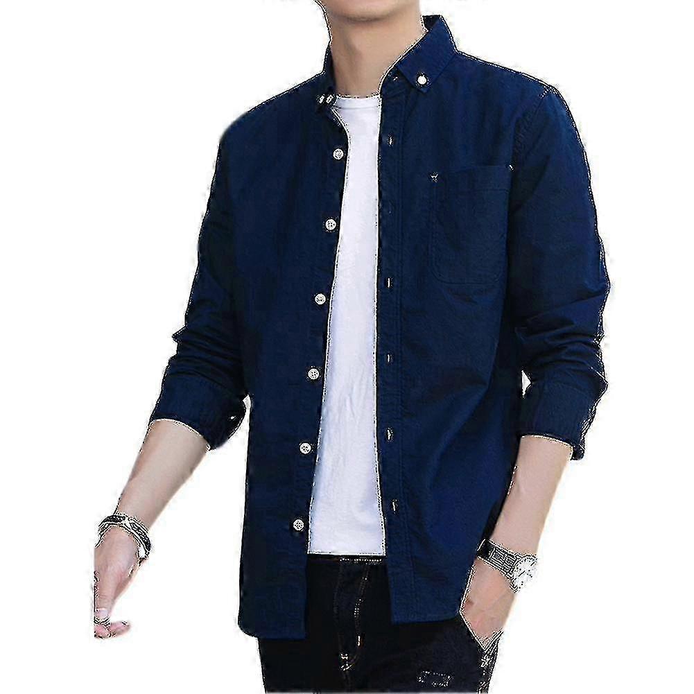 Men's Casual Long Sleeve Shirt Solid Color Basic Top Plain Design