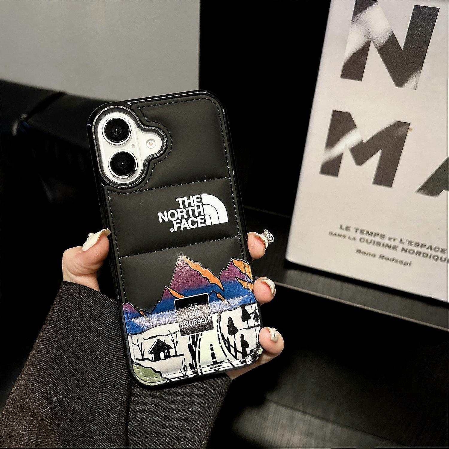 Case for iPhone 17 Pro Down Jacket Snow Mountain Black Back Leather Down Jacket Anti-fall