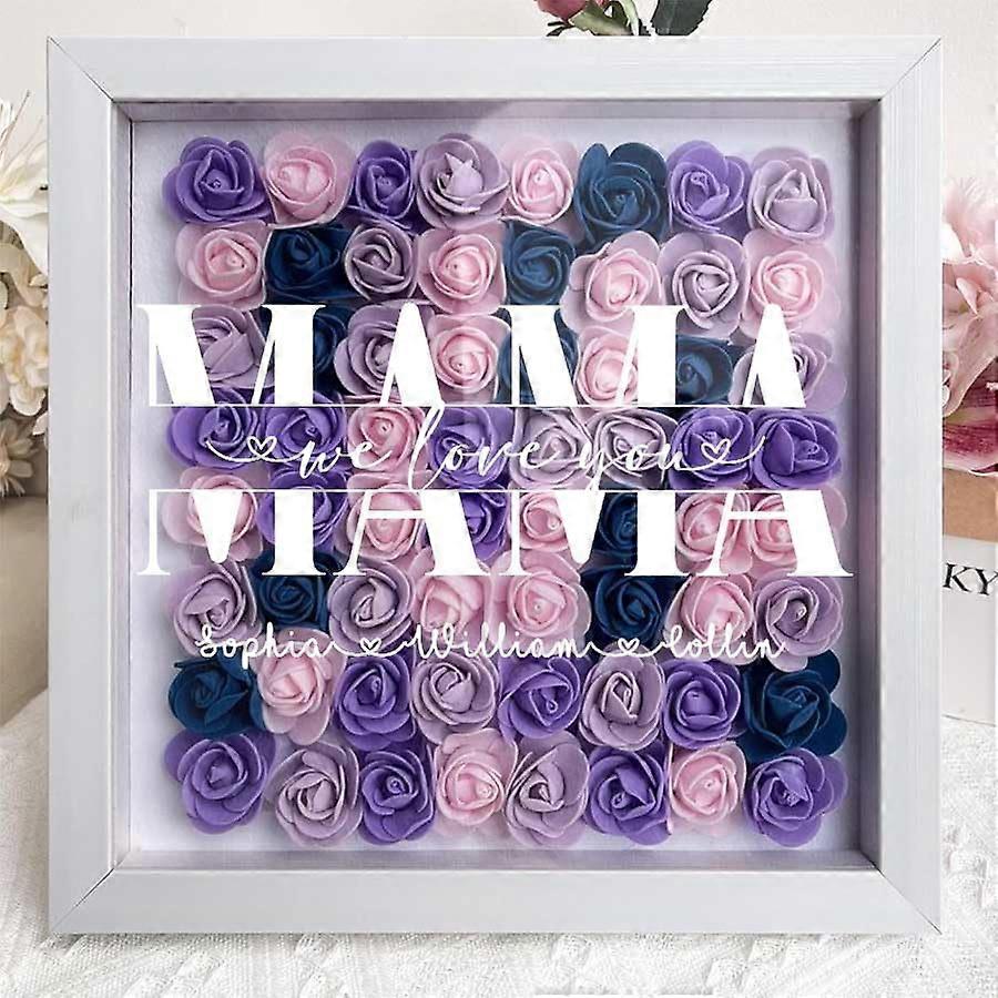 Mom Flower Shadow Box with Names, Custom Dried Flower Frame for Birthday Gifts
