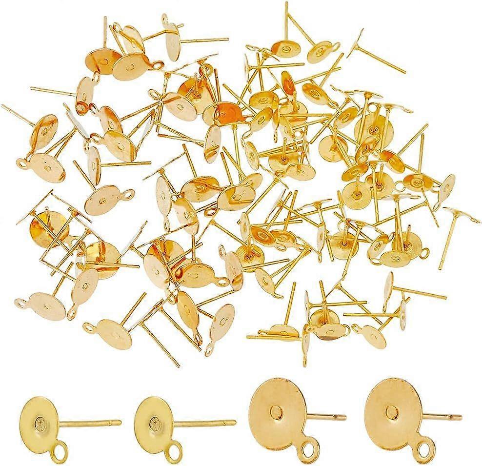 160Pcs 2 Styel Brass Stud Earring Findings with Horizontal Loop Golden Earring Posts and Backs Flat Round Earring with 200Pcs Ear Nuts for DIY Earring