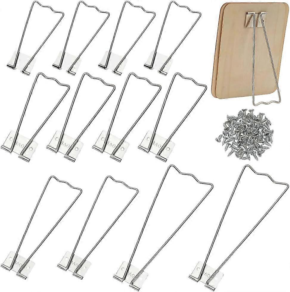 12 Pcs 4 Styles Photo Frame Easel Back Stand Iron Photo Bracket Platinum Picture Frame Easel with 30 Pcs Screws Frame Back Support Tabletop Picture St