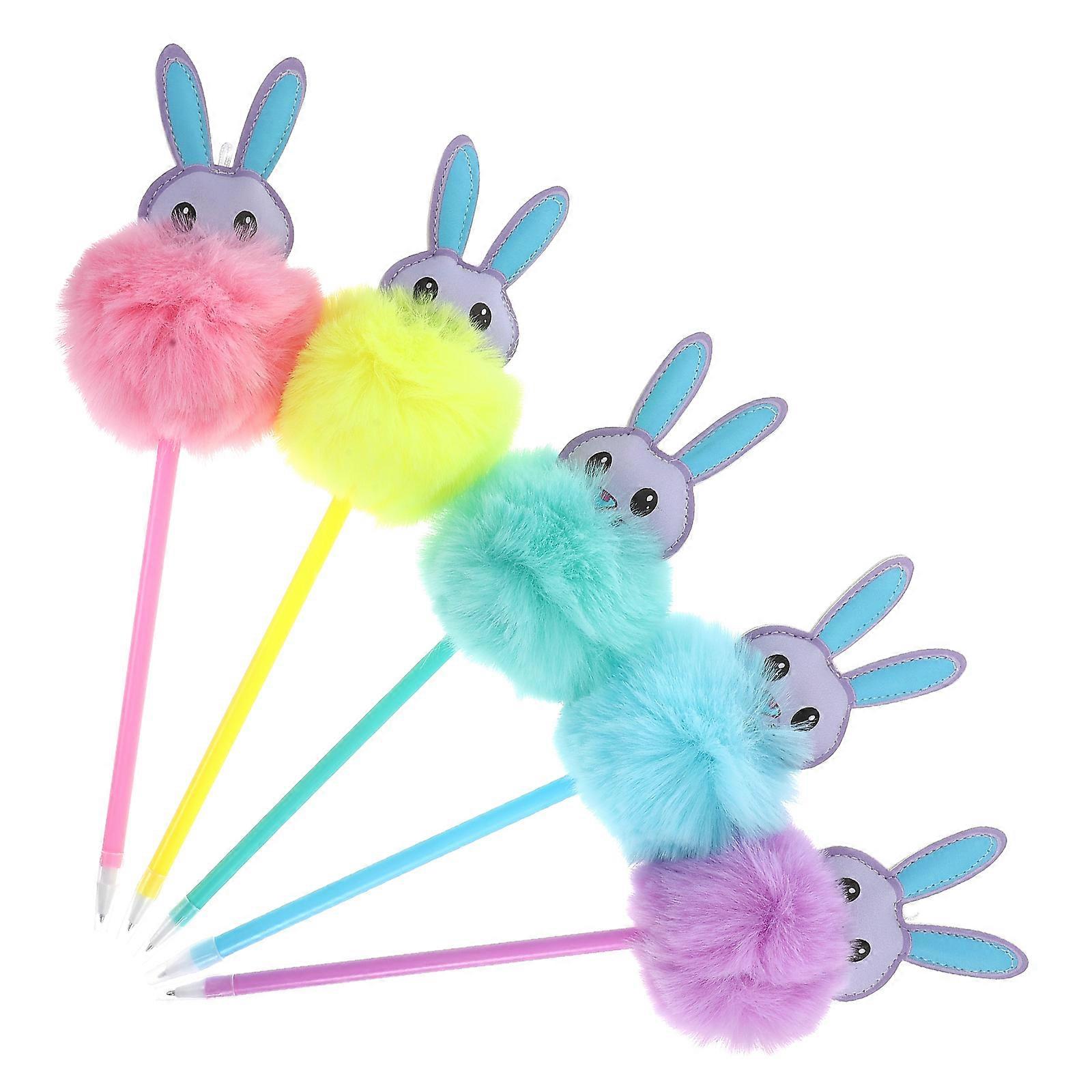 Rabbit Pens Plush Fur Pom Pom Pens for Writing 5Pcs Assorted Colors