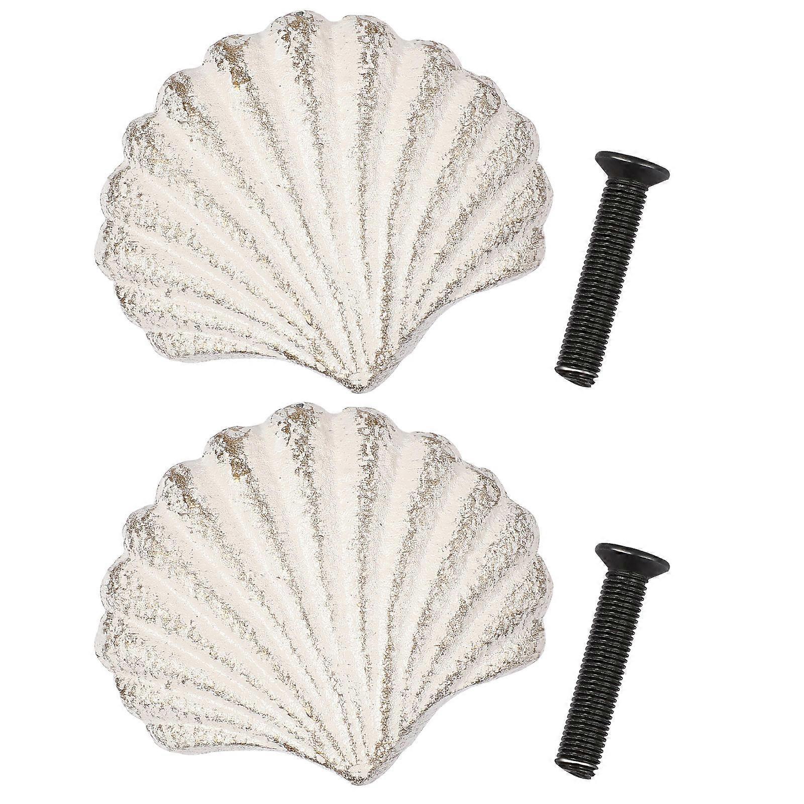 Cabinet Knobs Cast Iron Shell Knobs for Decorative Use 4Pcs White Ocean Style