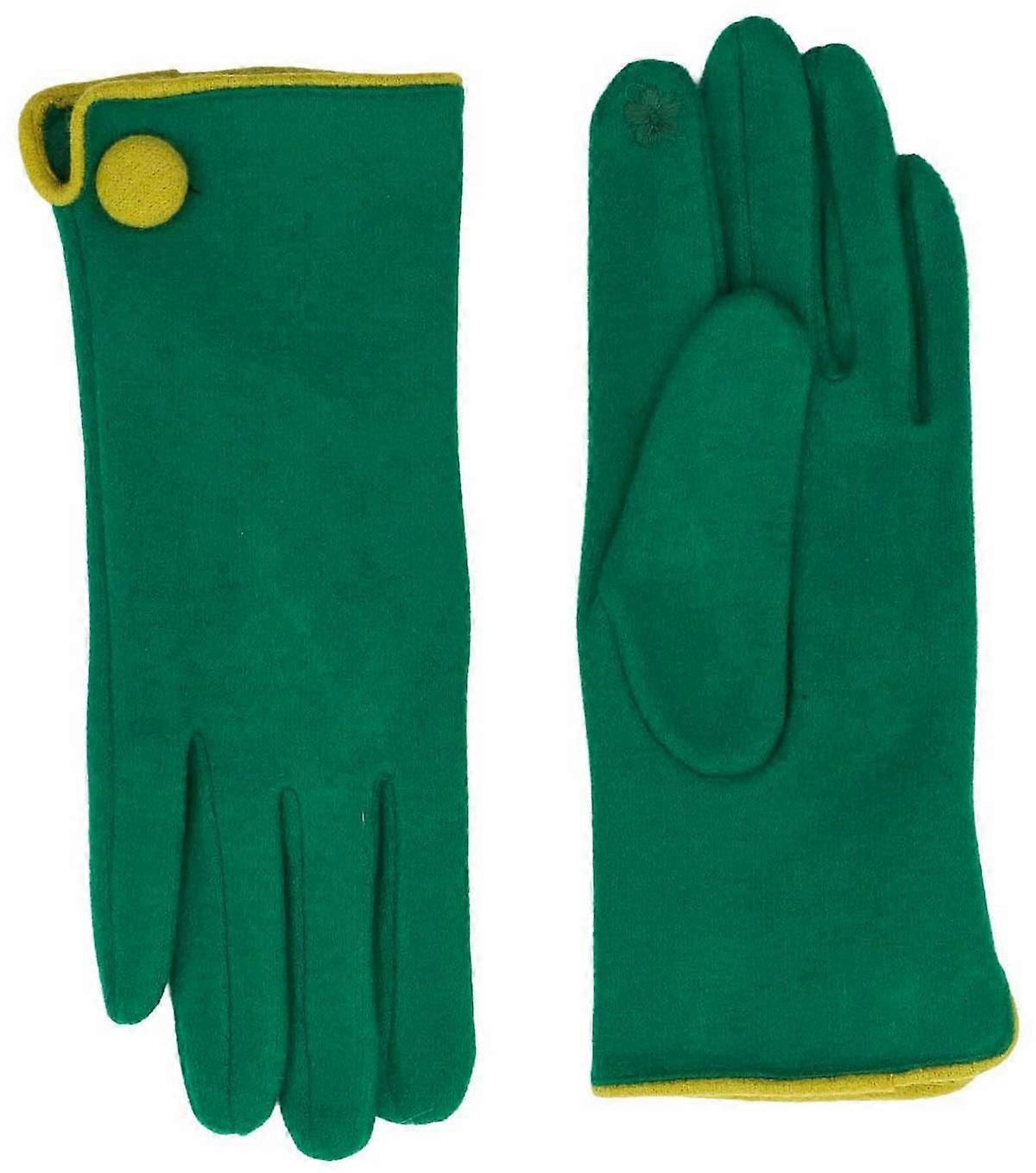 Zelly Button Detail Gloves - Green/Lime Green