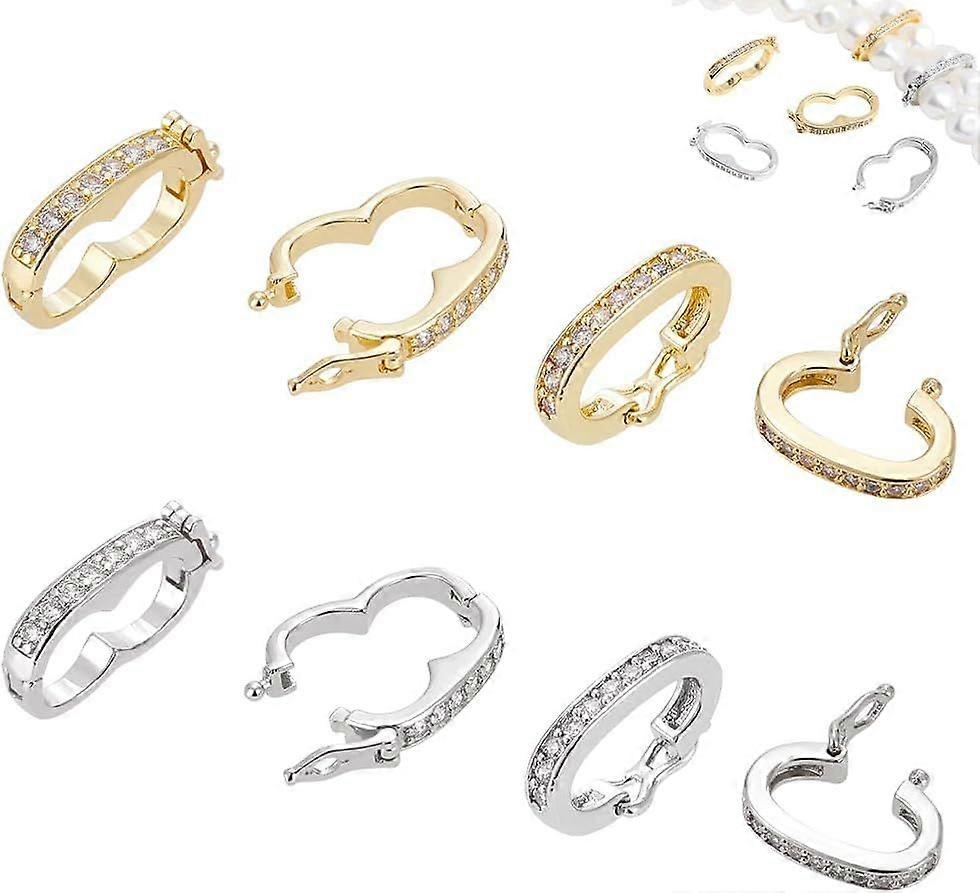 8Pcs Brass Necklace Shortener Clasp 2 Style Micro Pave Clear Cubic Zirconia Twister Clasps Mini Pearl Connector Enhancer Push Clasp Openable Secure Lo