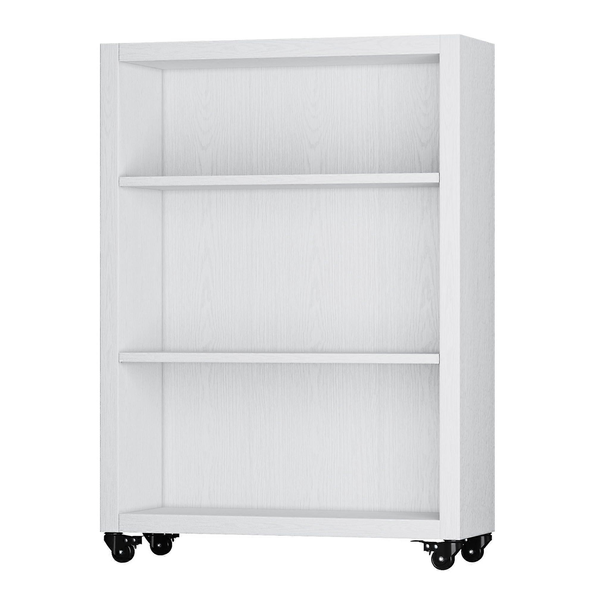 3 Tier Bookshelf with Wheels Adjustable Shelf Height for Living Room Bedroom Office White