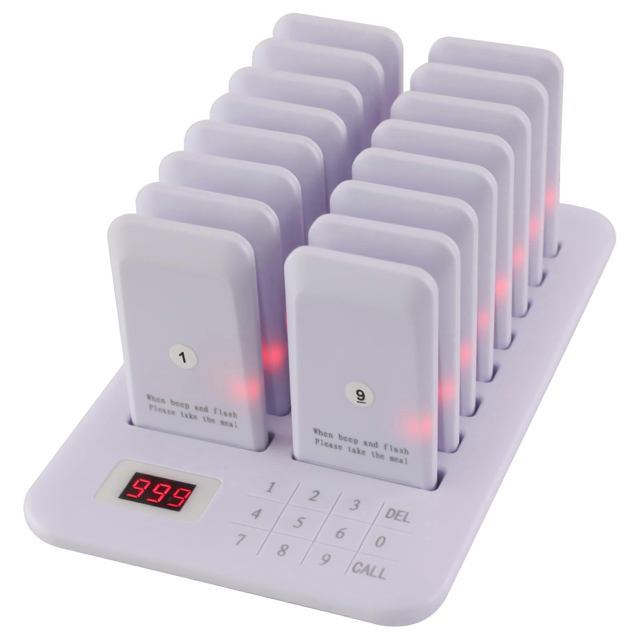 Wireless Restaurant Pager System with 16 Pagers, Long Range Calling for Cafes Food Trucks and Bars