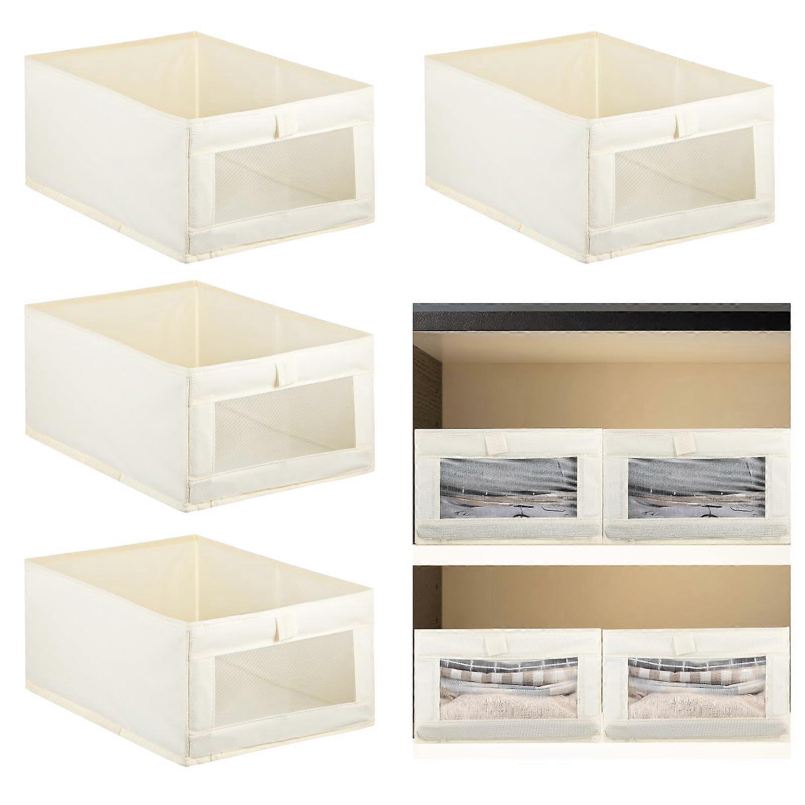 8 Pcs Closet Storage Bins Set, Foldable Linen Boxes with Clear Window and Handles, Beige