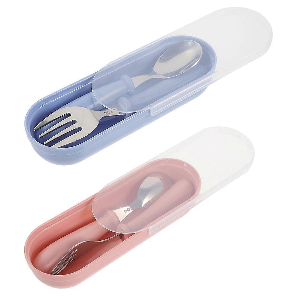 Children Tableware Stainless Steel Spoon Fork Set for Toddlers 2Sets Portable