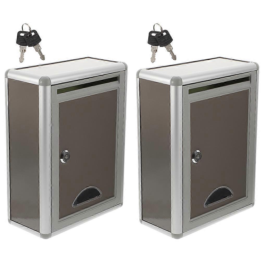 2Pcs Metal Wall Mailbox Lockable Grey Rectangular Designed For Storage Of Newspapers Magazines And More