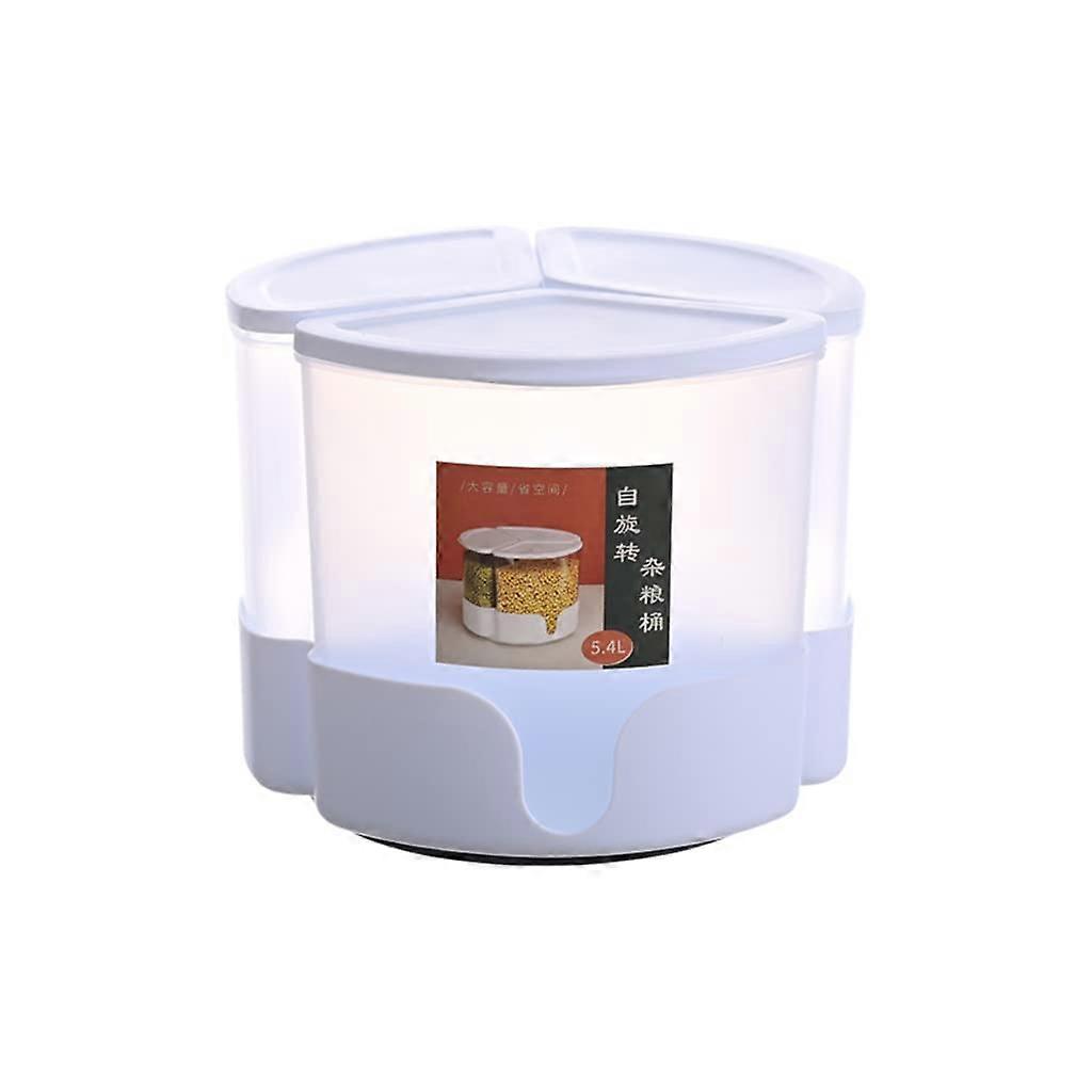 Large Capacity Rotating Grain Storage Container with 3 Compartments and Sealed Lid for Kitchen