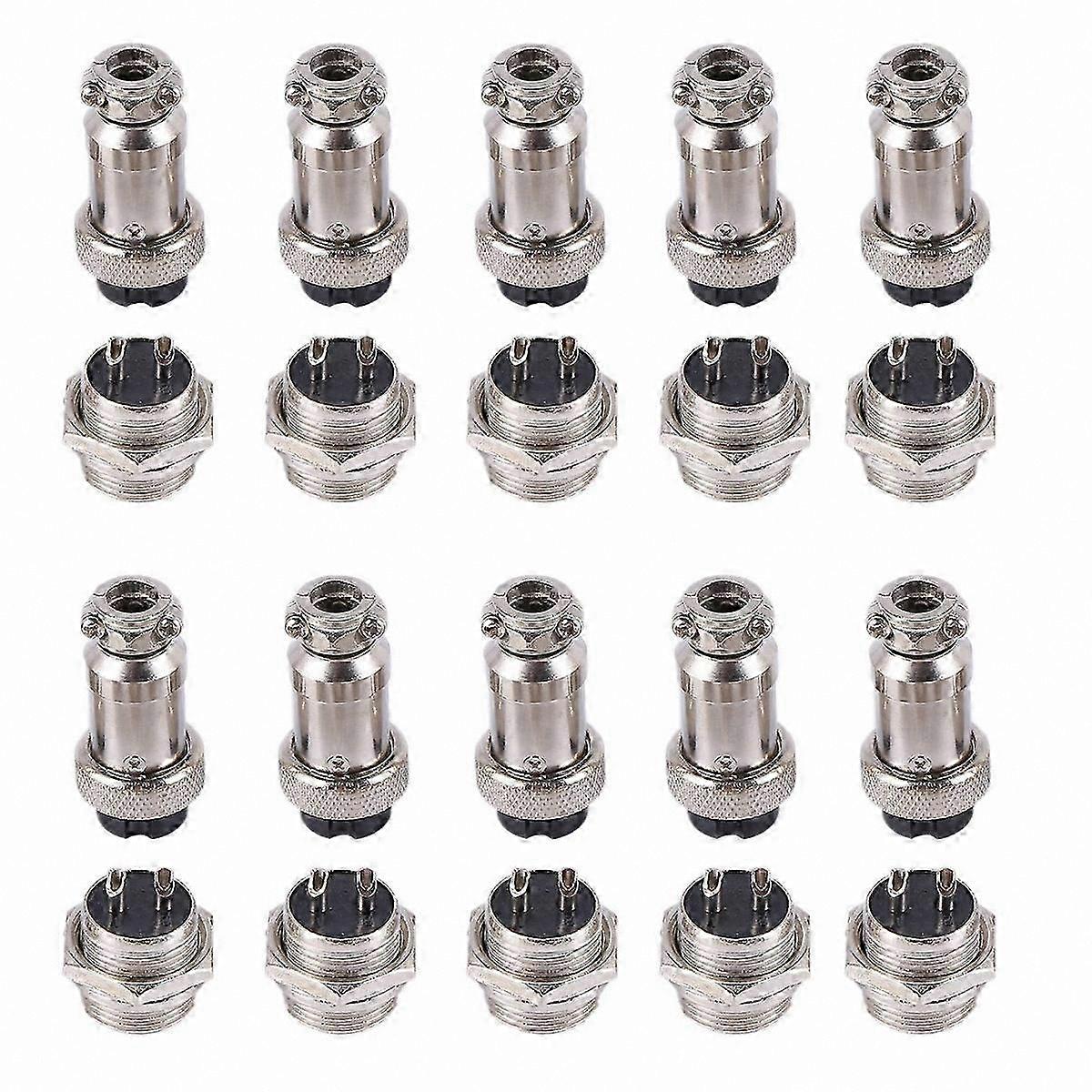 10-Pack 16mm Panel Mount Aviation Connectors with 2 Pins