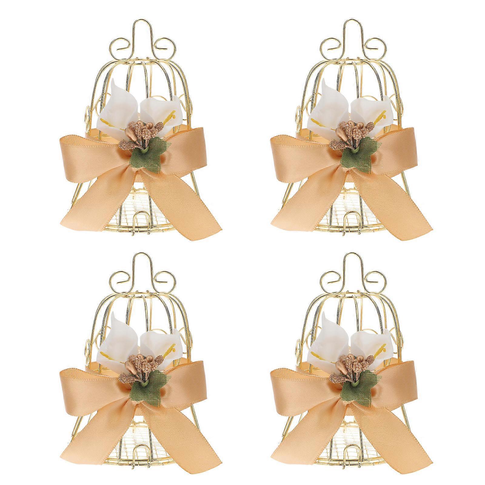 Candy Boxes Birdcage Candy Boxes for Wedding Use 4Pcs Golden Iron Containers