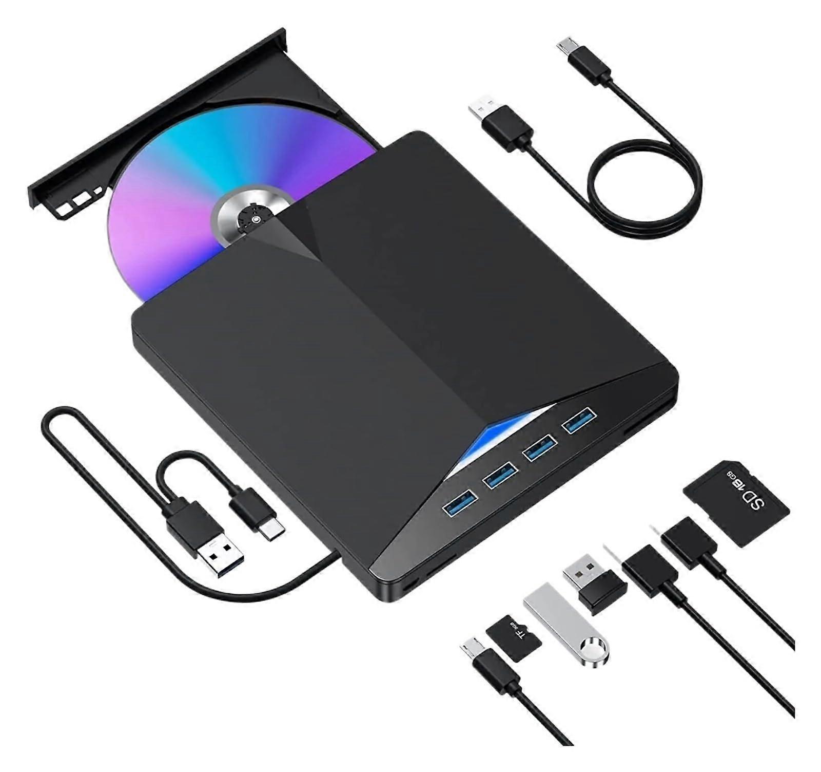 External DVD Drive USB 3.0 CD/DVD Burner with USBC, Card Reader, Speed Data Transfer