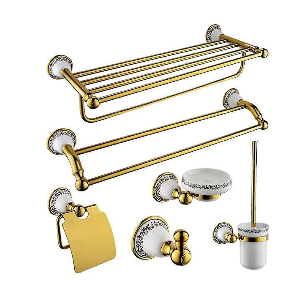 Copper Bathroom Accessories Hotel Set with Wall Mounted DoubleLayer Towel Shelf and Cup Holder