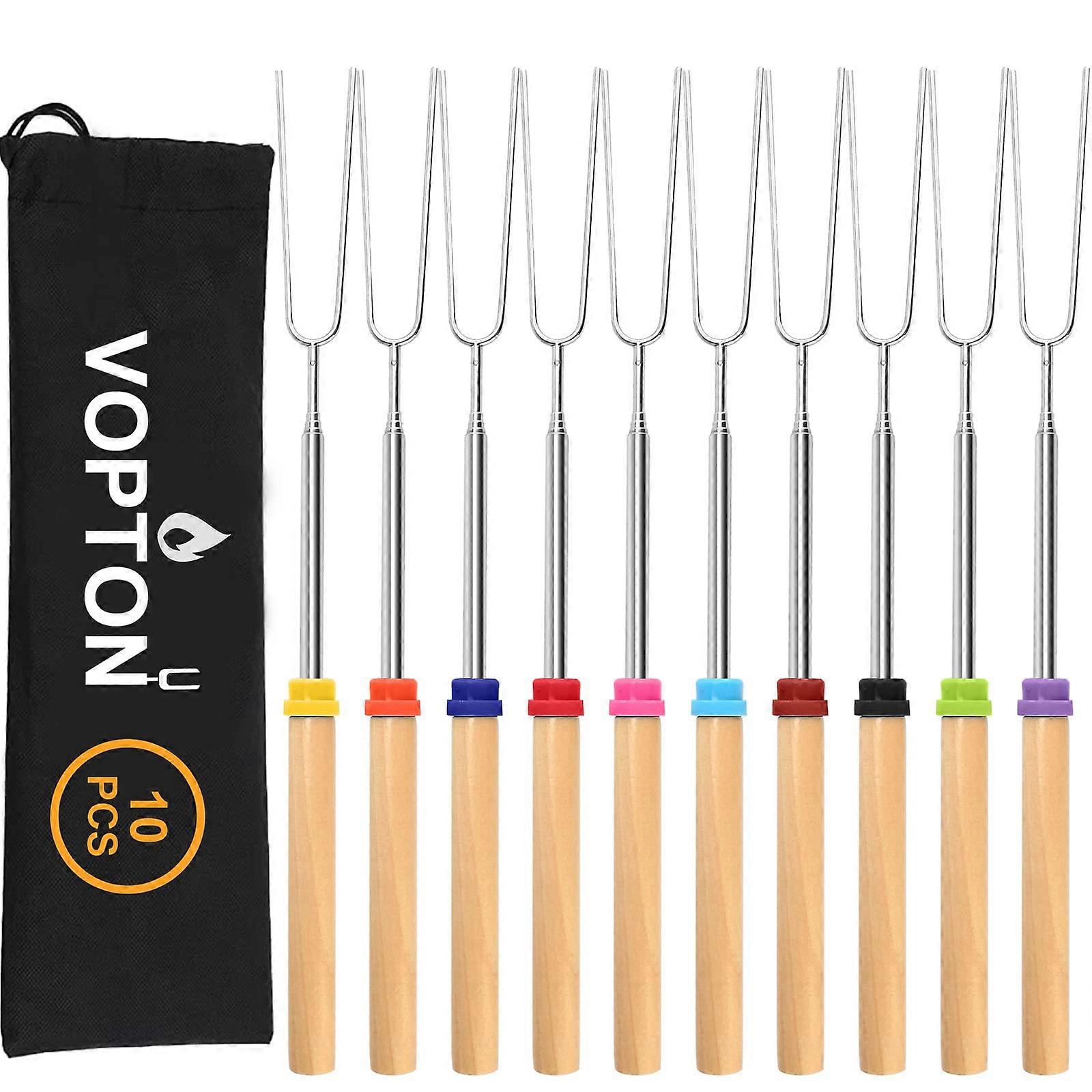 10pcs Extra Long Telescoping Marshmallow Roasting Sticks Smores Kit for Fire Pit Camping