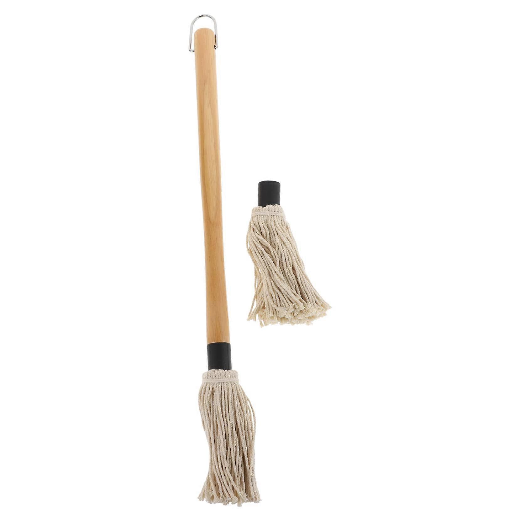 BBQ Basting Mop with Durable Wooden Handle and Replaceable Cotton Head for Grilling and Smoking