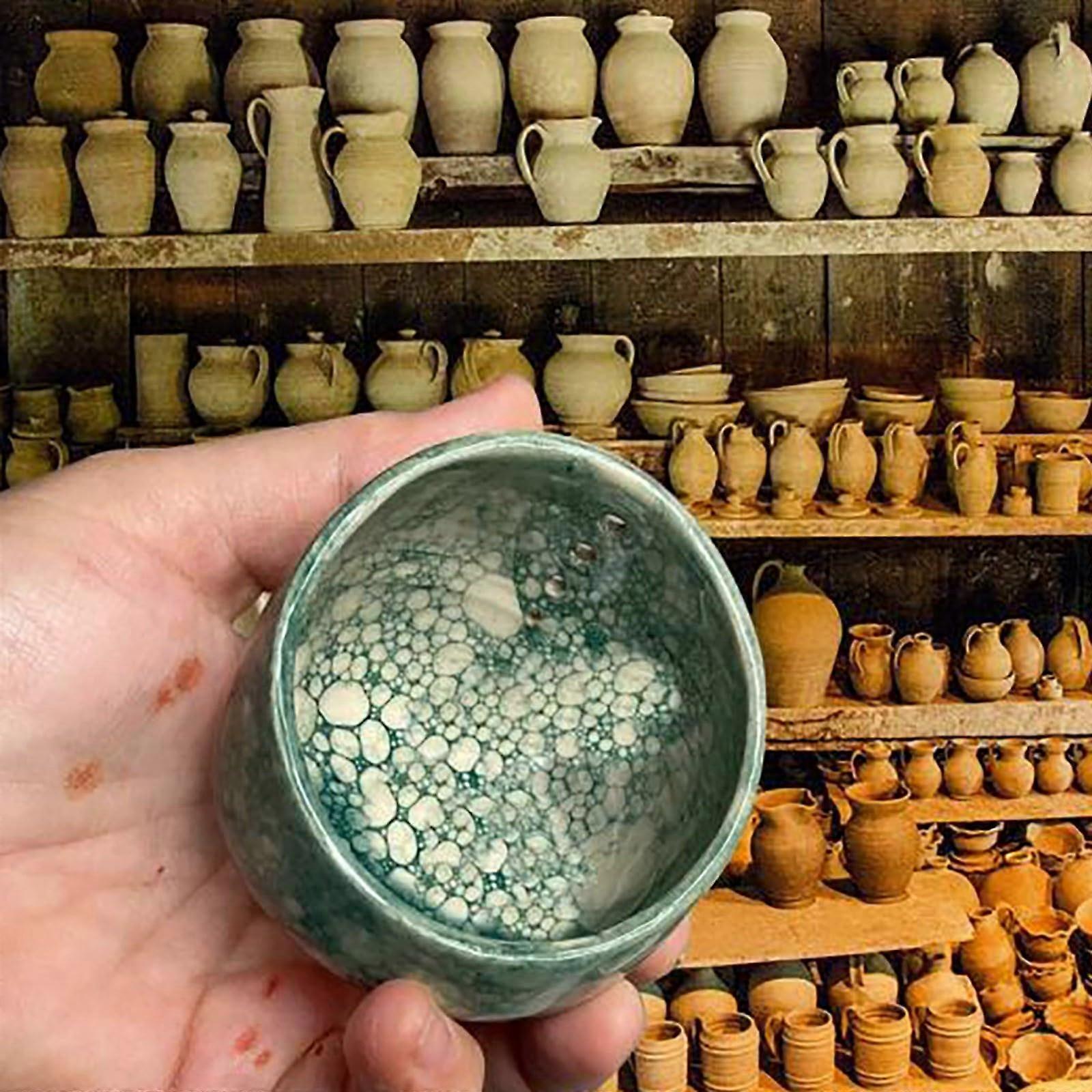 Ceramic Herb Stripper Bowl for Efficient Leaf Removal, Handmade Pottery Kitchen Tool, Blue