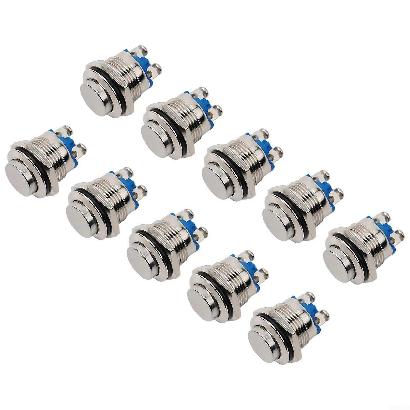10 Pack 12V 16mm Metal Push Button Switch Waterproof Momentary On Off for Circuit Control