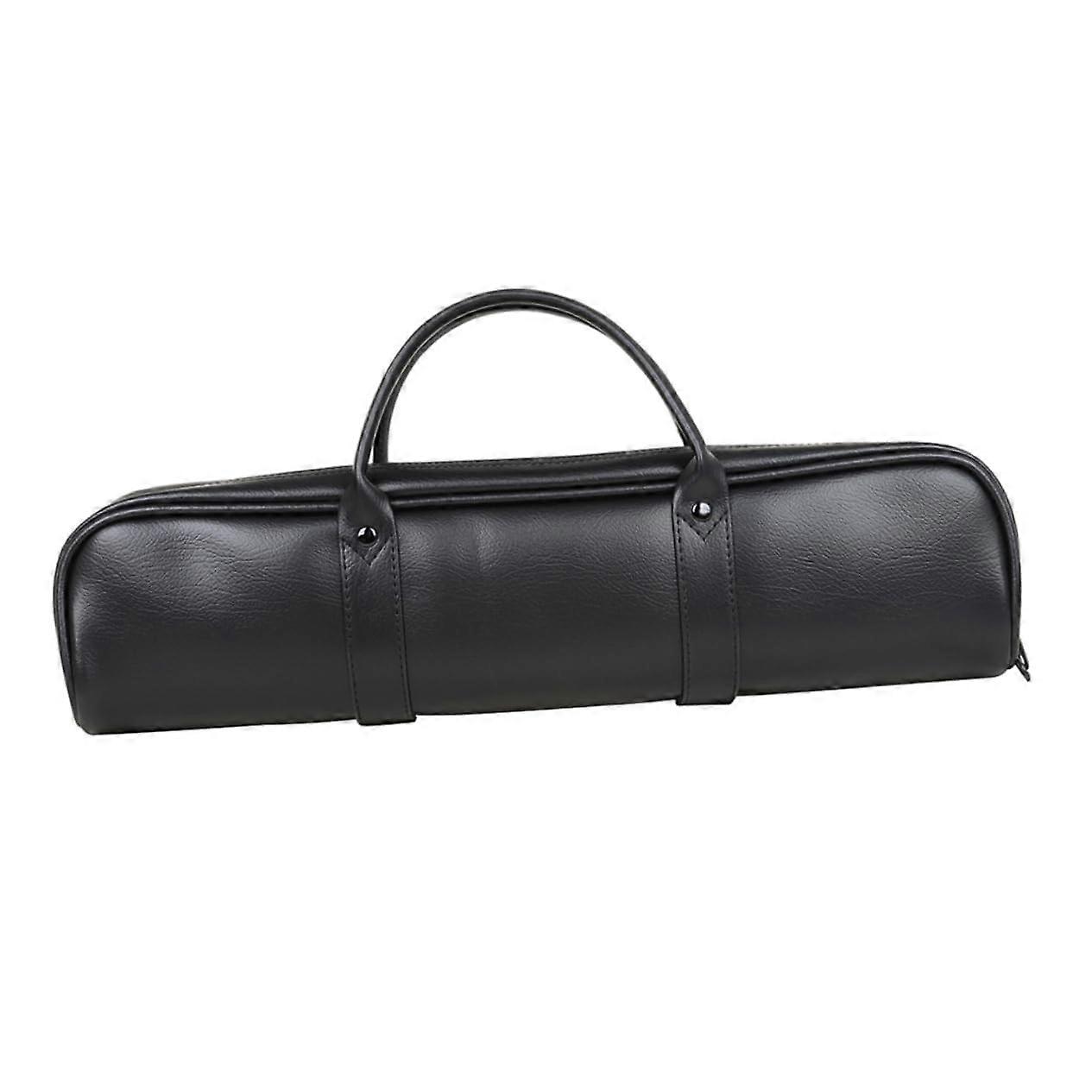 Black Leather Flute Case with Adjustable Shoulder Strap for Portable Flute Storage