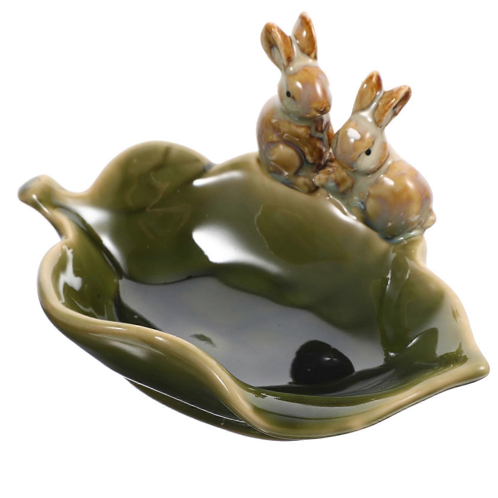 Ceramic Rabbit Soap Dish with Drain, Decorative Non Breakable Holder for Bathroom Kitchen Shower