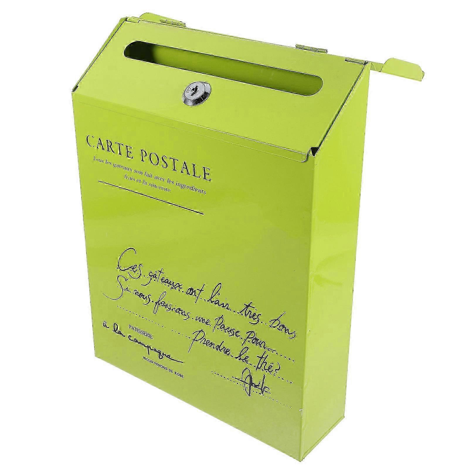 Iron Vintage Mailbox for Letter Lockable Green Wall Mounted Box