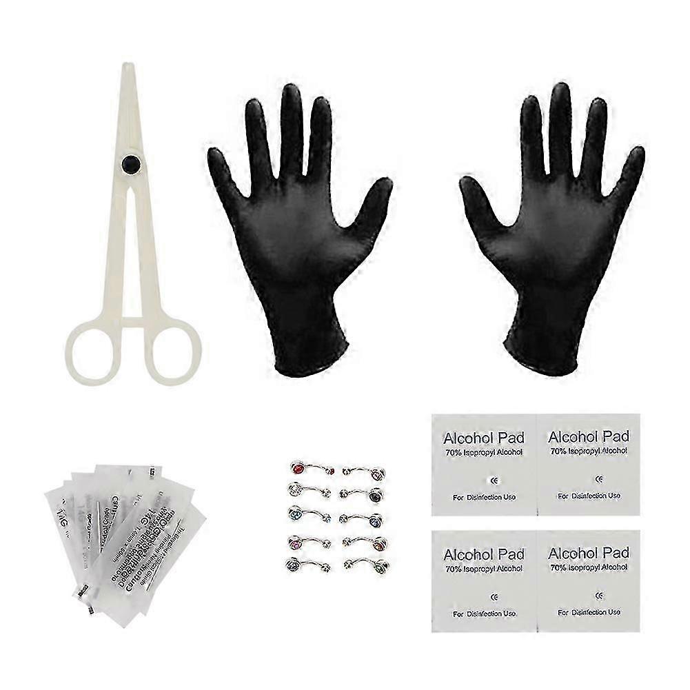 Strass coloré jetable langue nez ventre corps bijoux Piercing Tool Kit