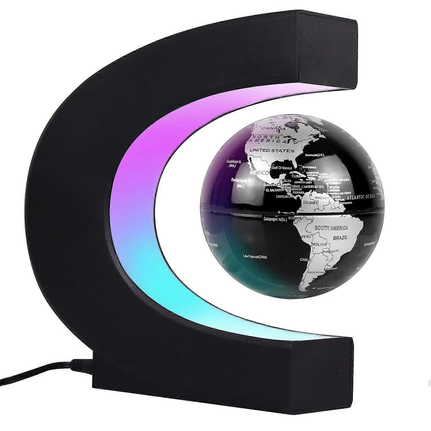 Levitating Globe with LED Lights, Auto Rotating Magnetic Floating Globe Desk Decor Gift (Black)
